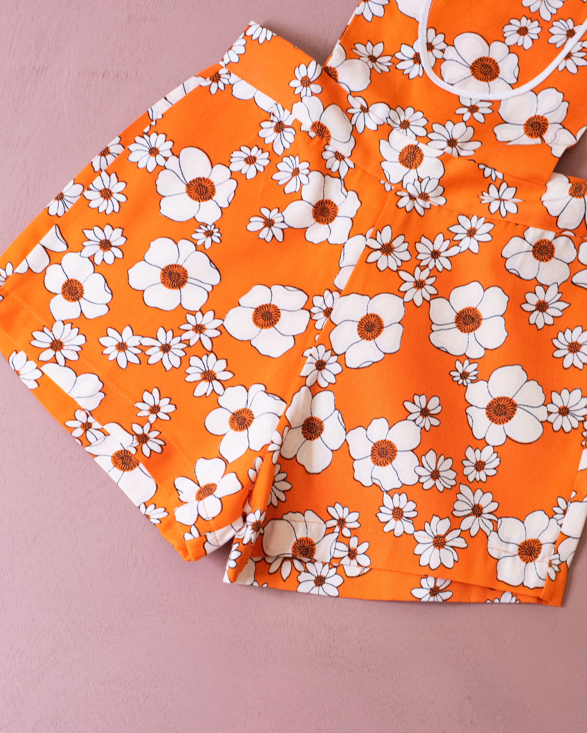 Seventies Floral Orange Overalls | Dead Stock | 7-8 Years 