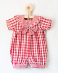 Red plaid romper with bow | 9-12 months