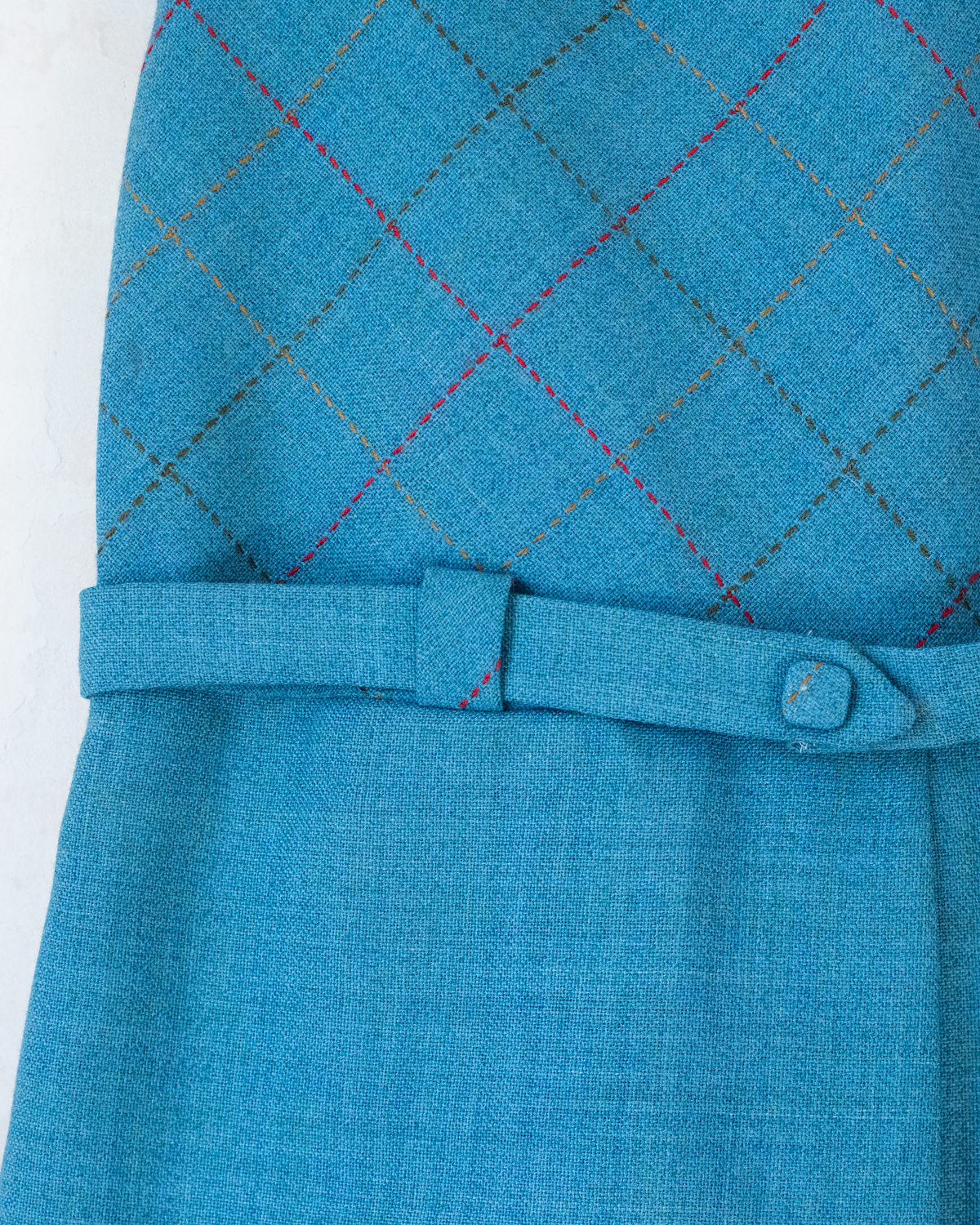 Seventies dress in turquoise with checks | French dead stock | 7-8 years