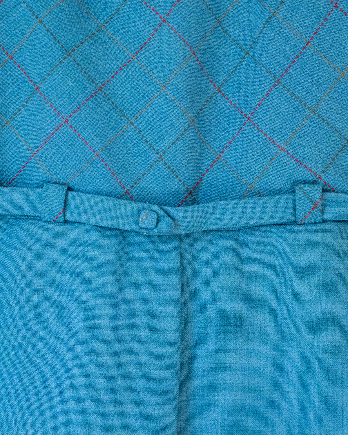 Seventies dress in turquoise with checks | French dead stock | 7-8 years