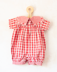 Red plaid romper with bow | 9-12 months