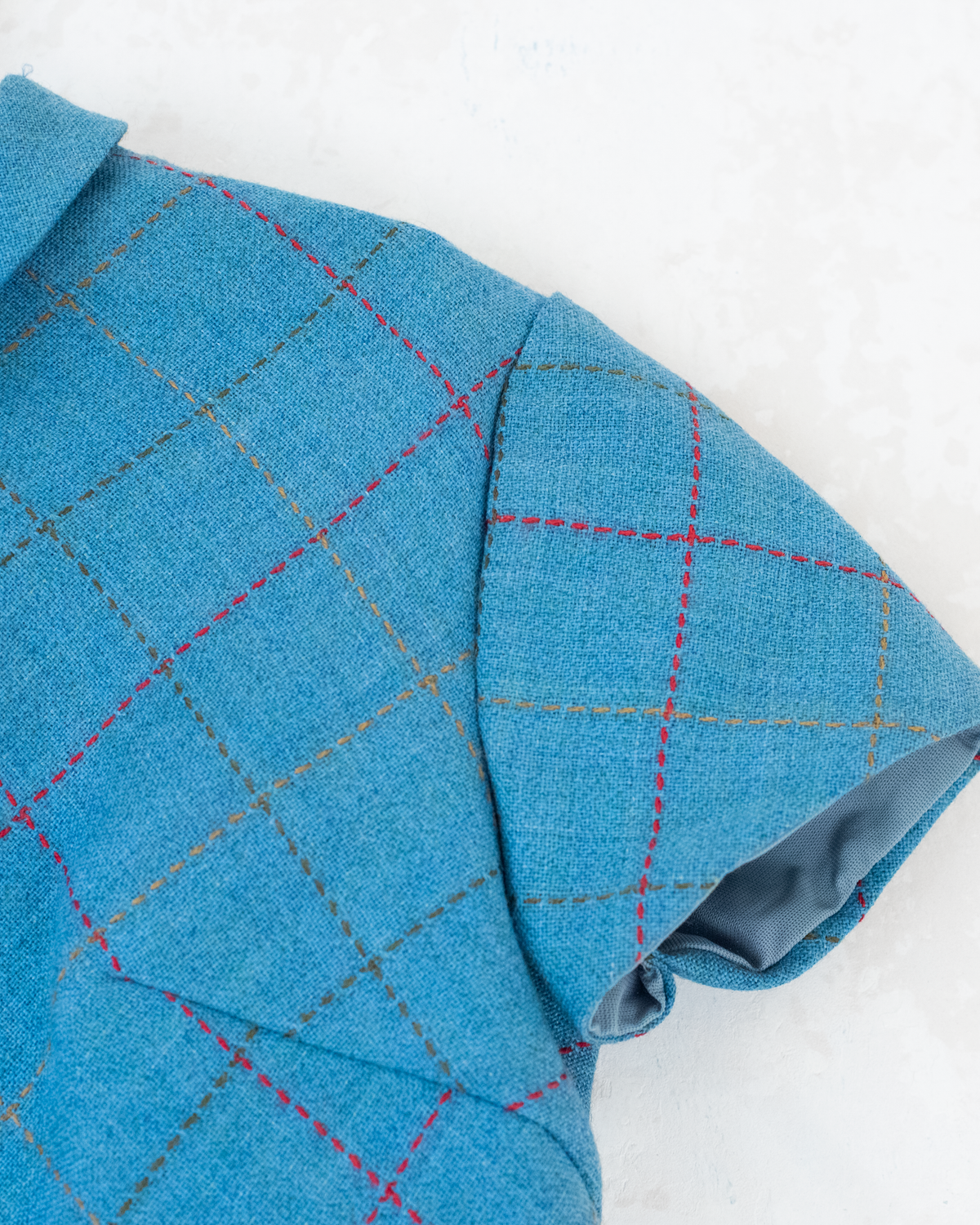 Seventies dress in turquoise with checks | French dead stock | 7-8 years