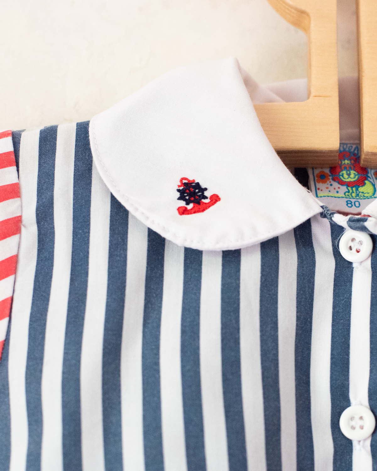 Overalls with stripes and embroidered anchors on the collar | 3-6 months