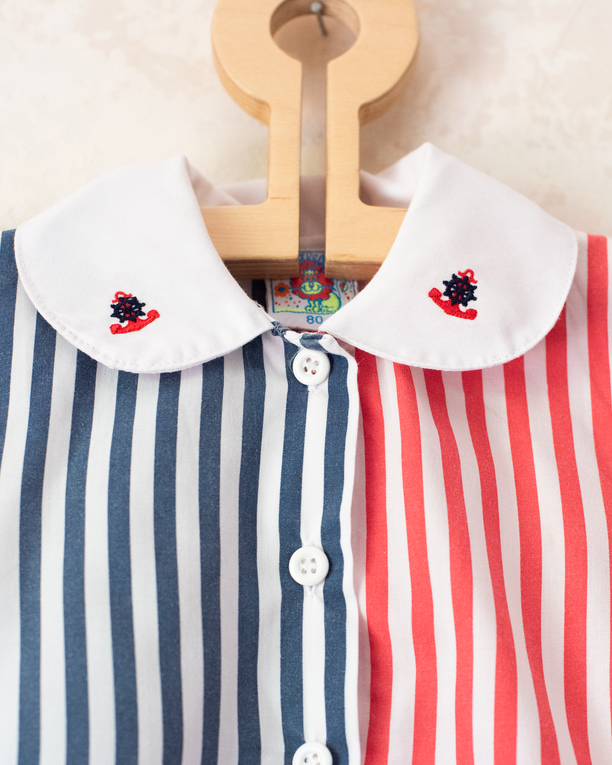 Overalls with stripes and embroidered anchors on the collar | 3-6 months