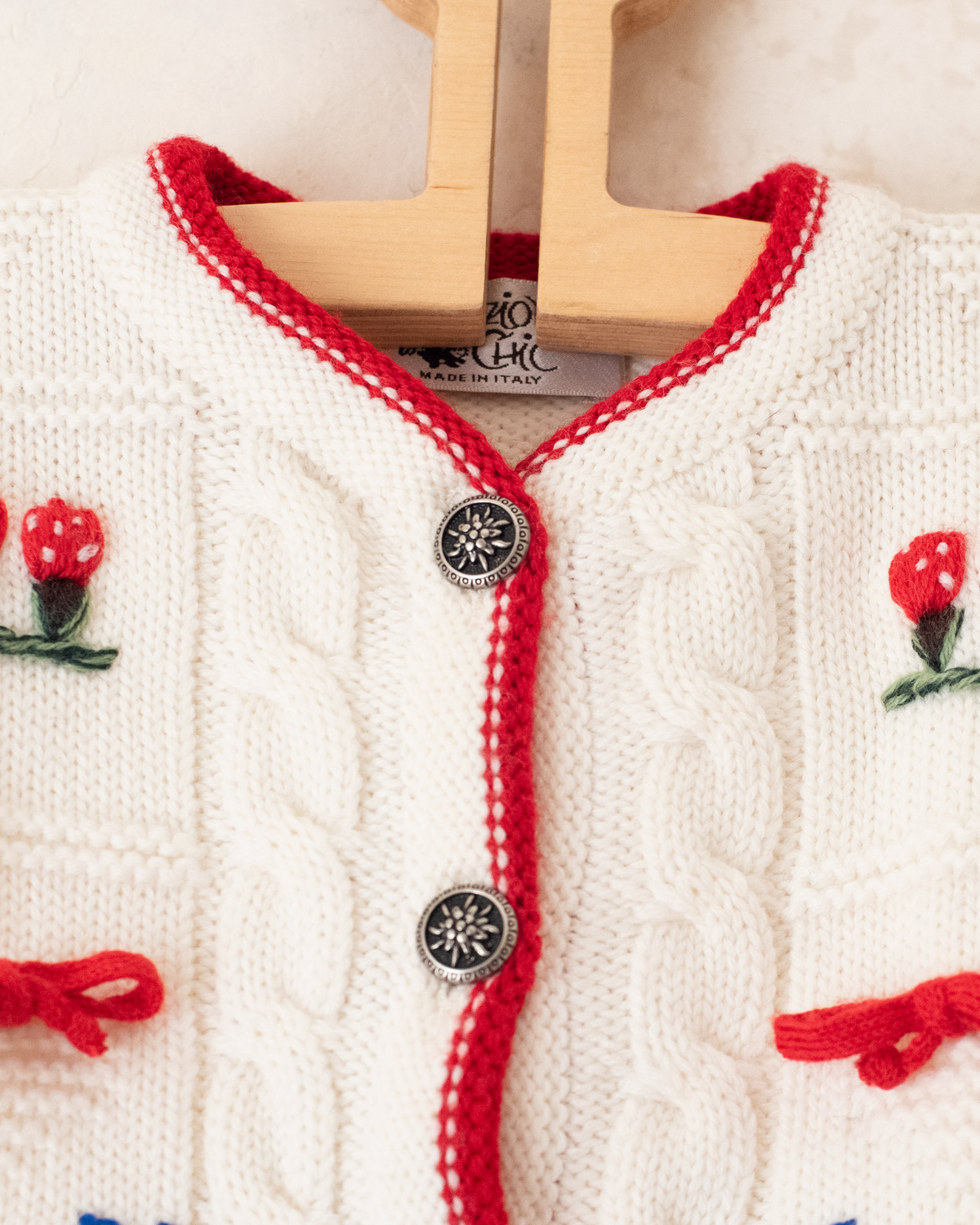 Italian wool cardigan with embroidered mushrooms and flowers | 12-18 months