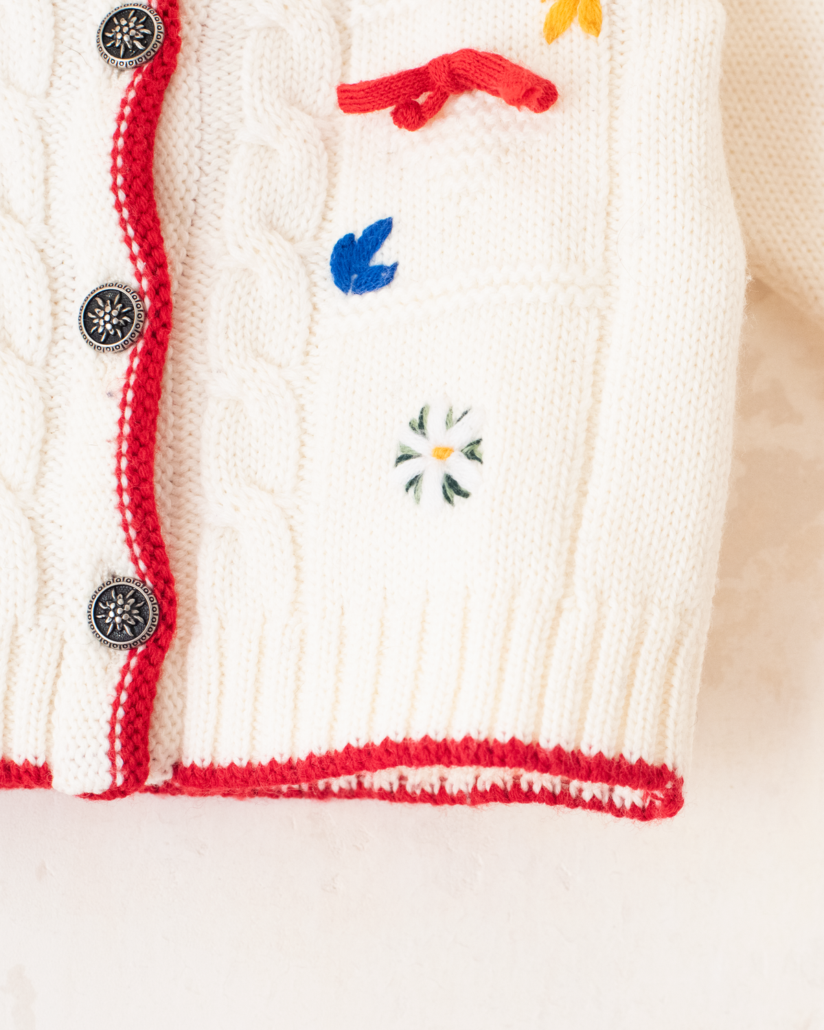 Italian wool cardigan with embroidered mushrooms and flowers | 12-18 months