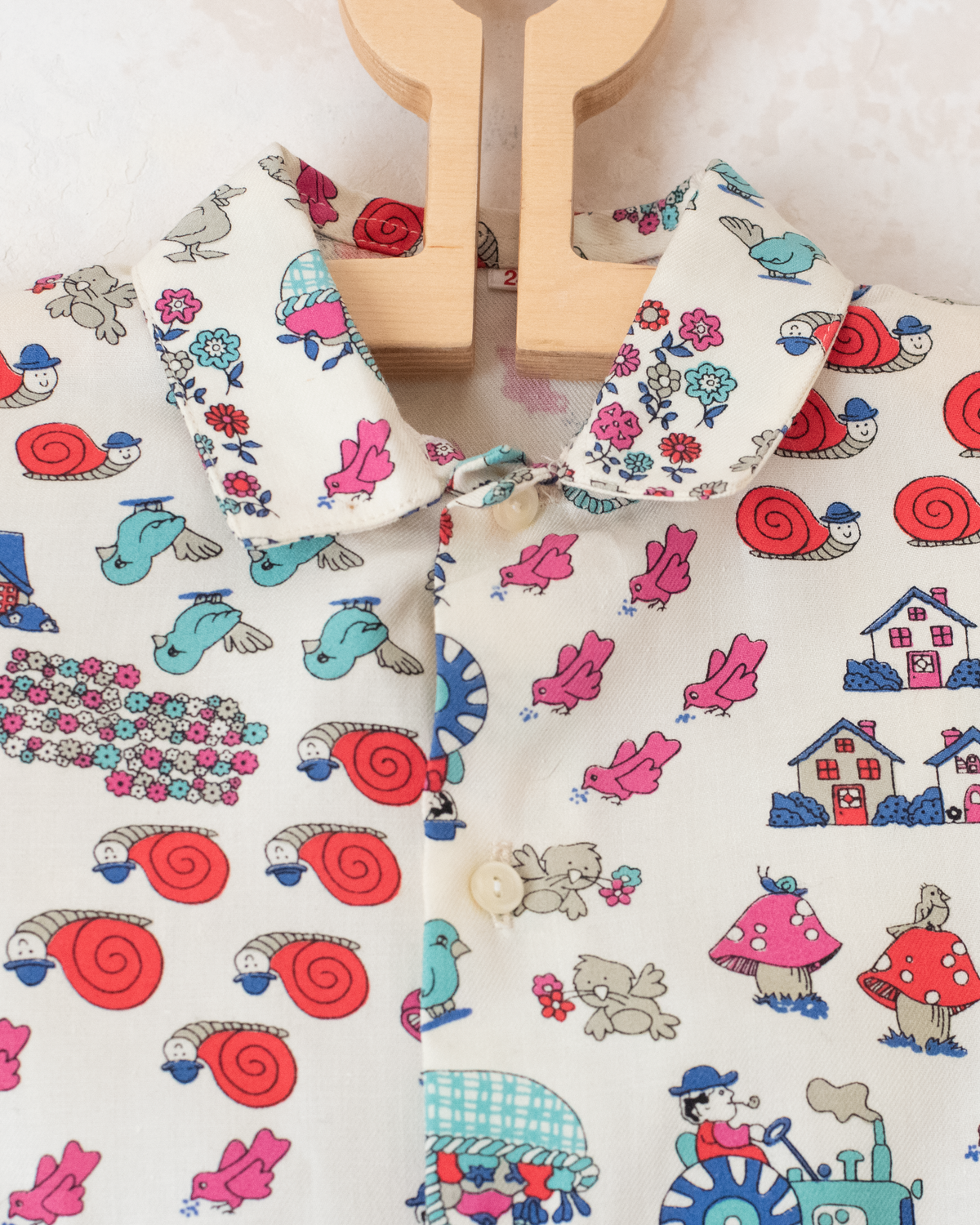 Button-down shirt with snails and mushrooms | Spanish deadstock | 18-24 months
