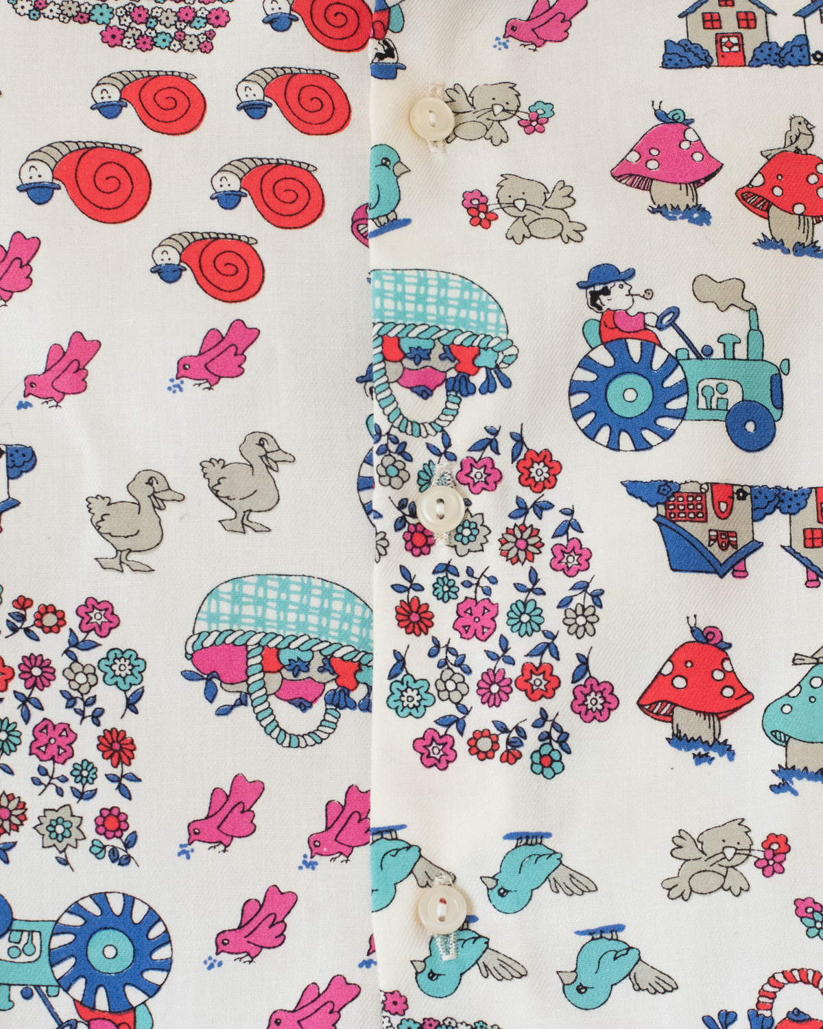 Button-down shirt with snails and mushrooms | Spanish deadstock | 18-24 months