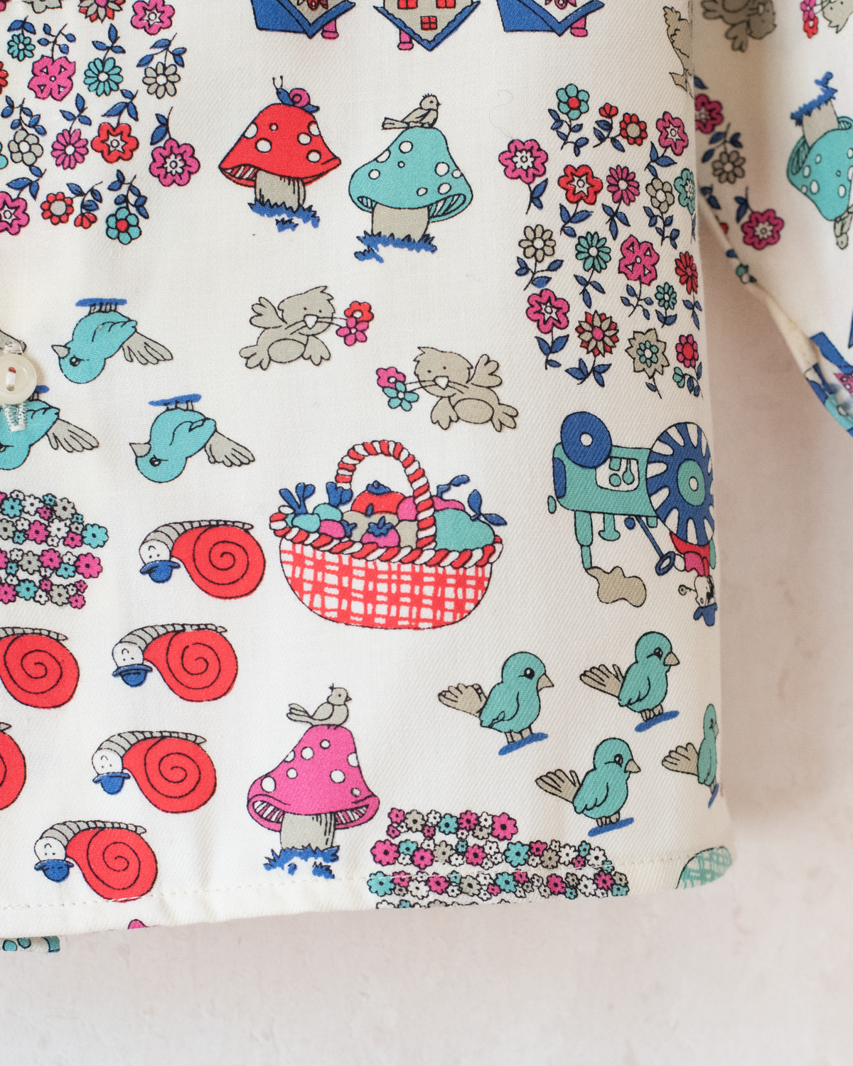 Button-down shirt with snails and mushrooms | Spanish deadstock | 18-24 months