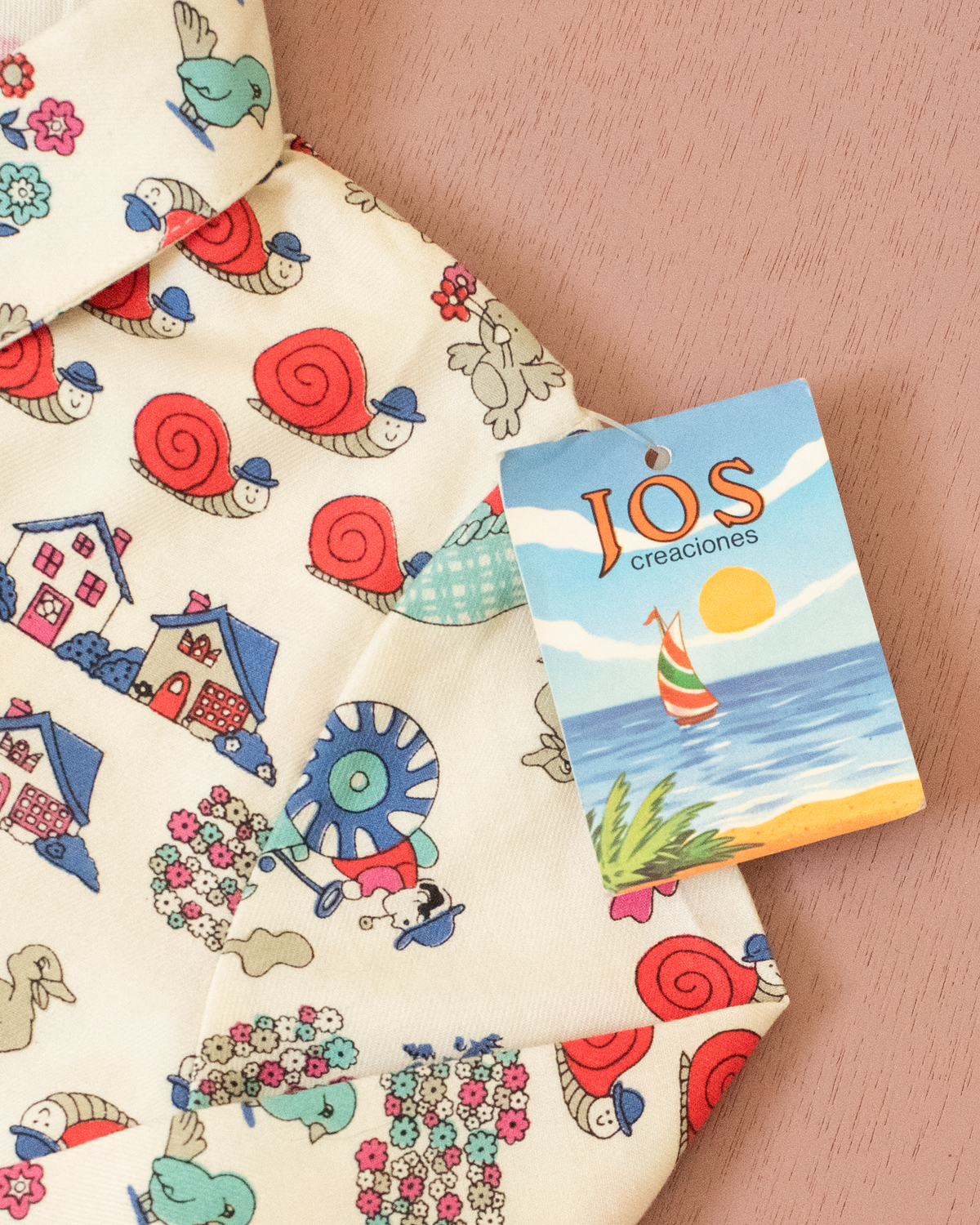 Button-down shirt with snails and mushrooms | Spanish deadstock | 18-24 months
