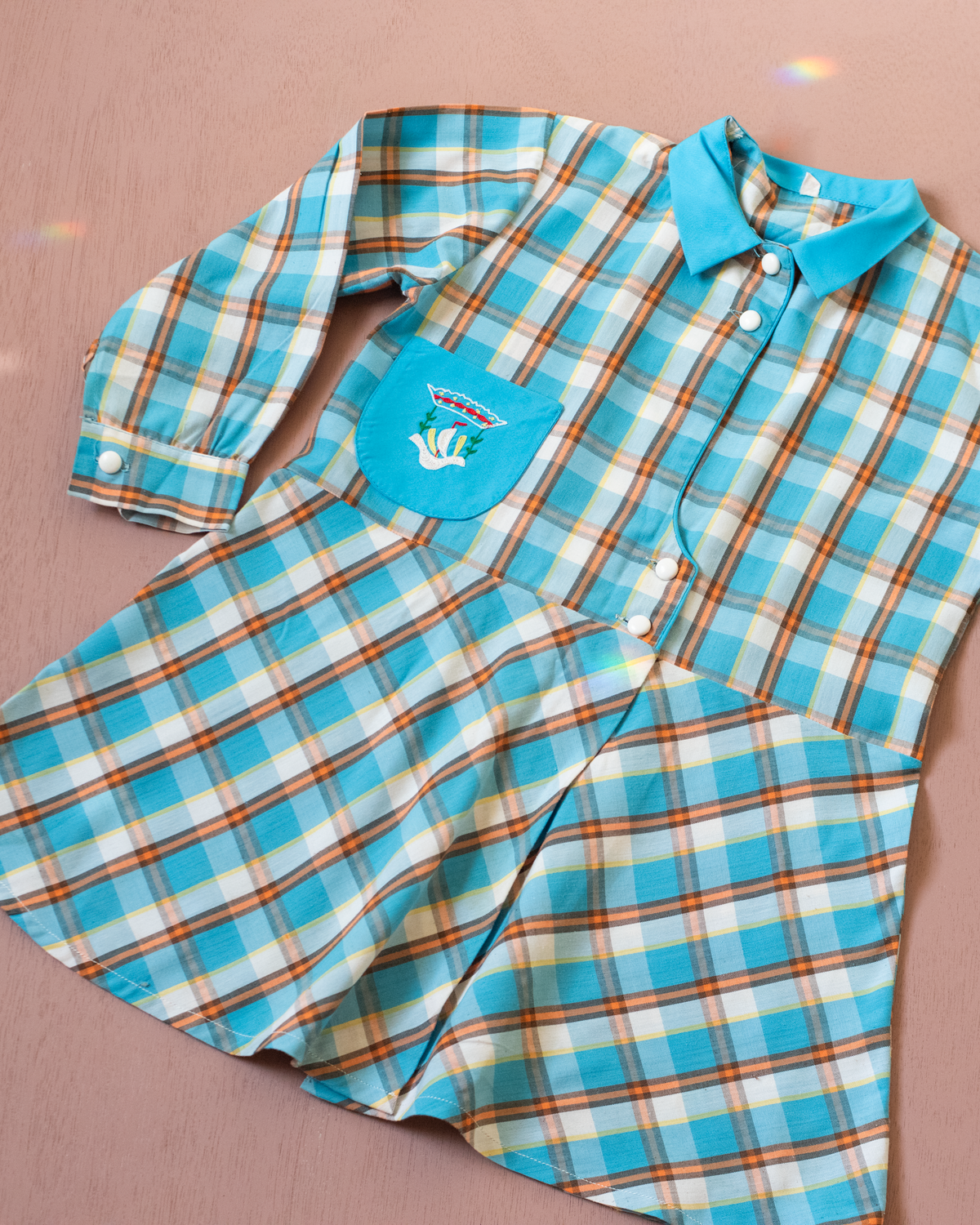 Plaid tunic from the Sixties with an embroidered pocket | 5-6 years
