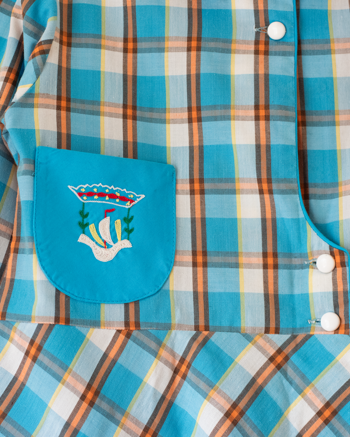 Plaid tunic from the Sixties with an embroidered pocket | 5-6 years