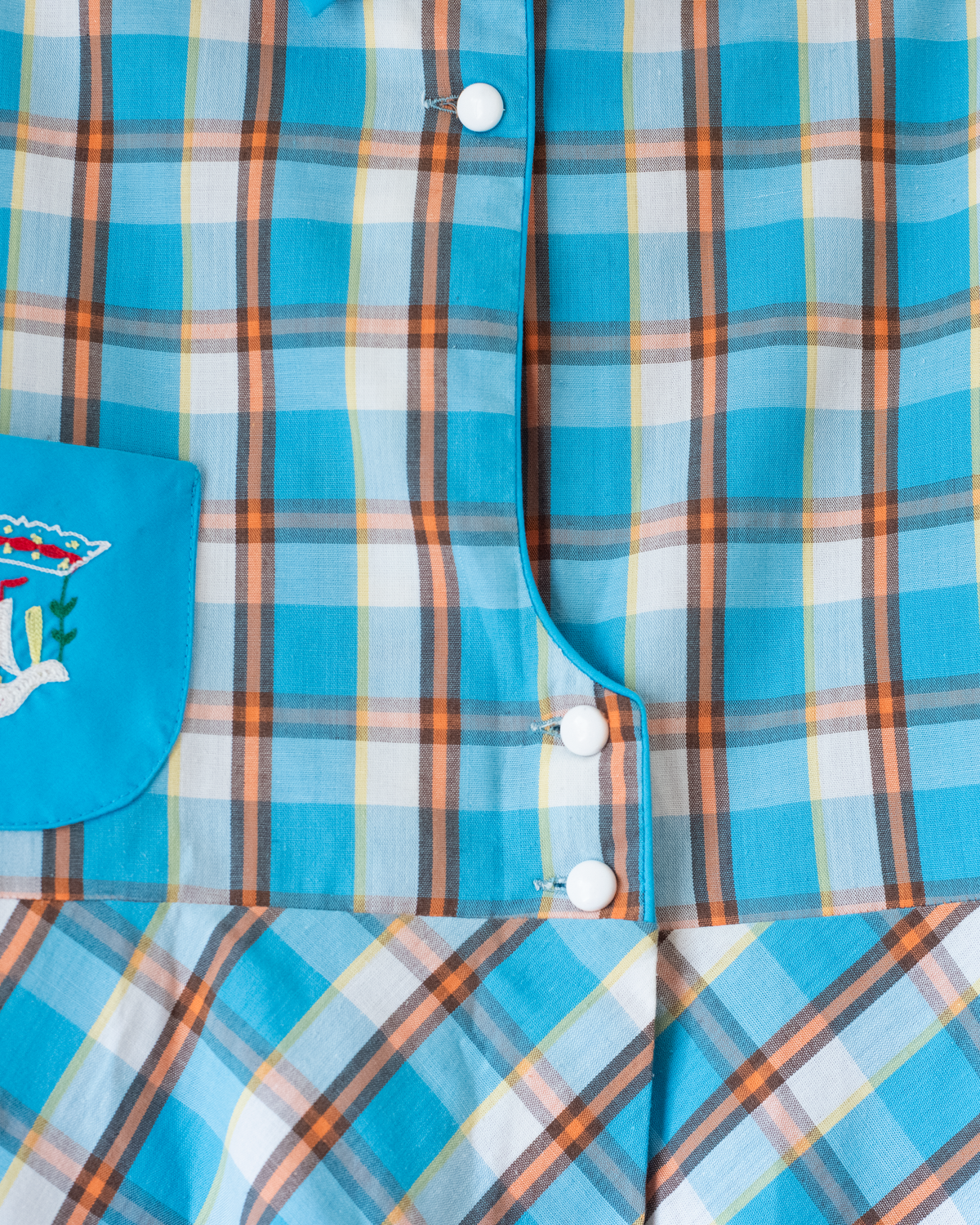 Plaid tunic from the Sixties with an embroidered pocket | 5-6 years