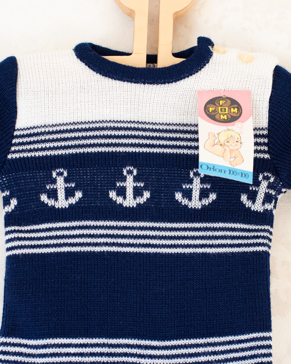 Short knit shirt with anchors | Spanish deadstock from the seventies | 0-3 months