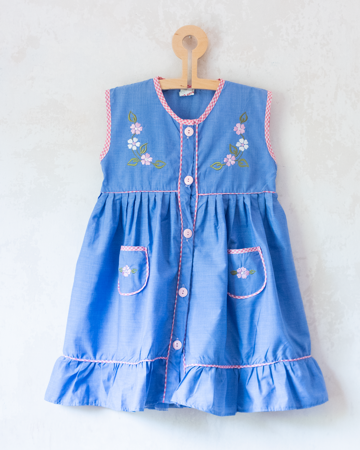 Blue dress from Italy with embroidered flowers | 5-6 years