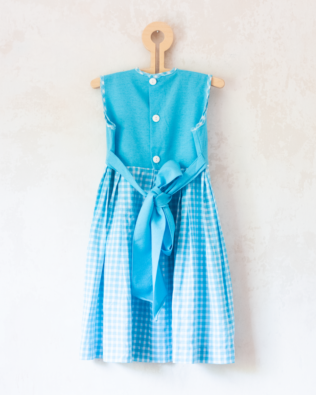 Light blue Spanish dress with checks and flowers | 4-5 years
