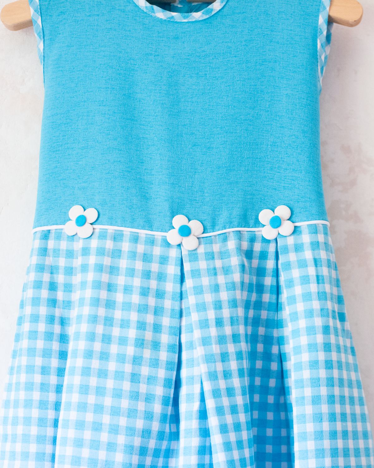 Light blue Spanish dress with checks and flowers | 4-5 years