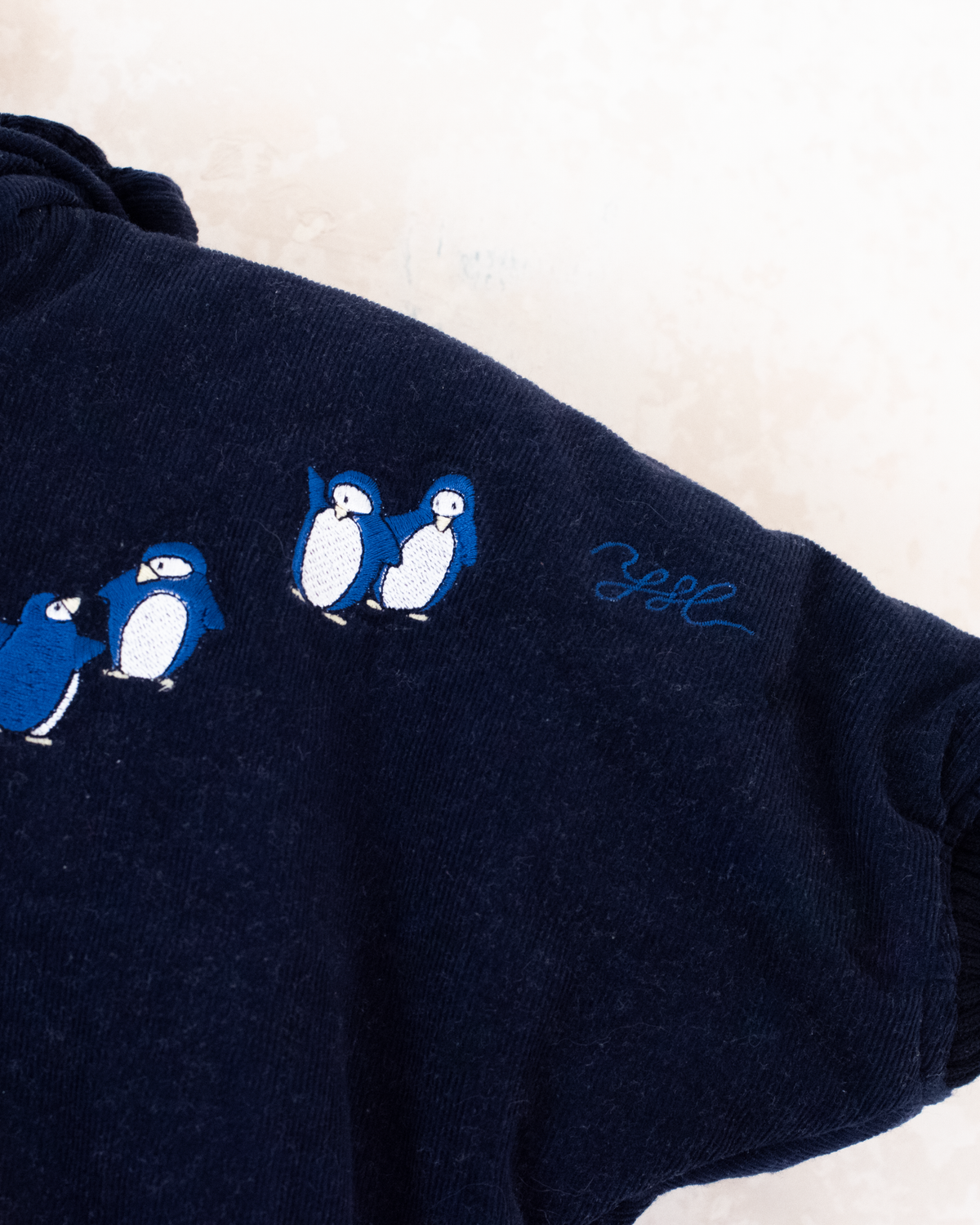 Blue corduroy suit with penguins from Yves Saint Laurent | Dead Stock | 18-24 months