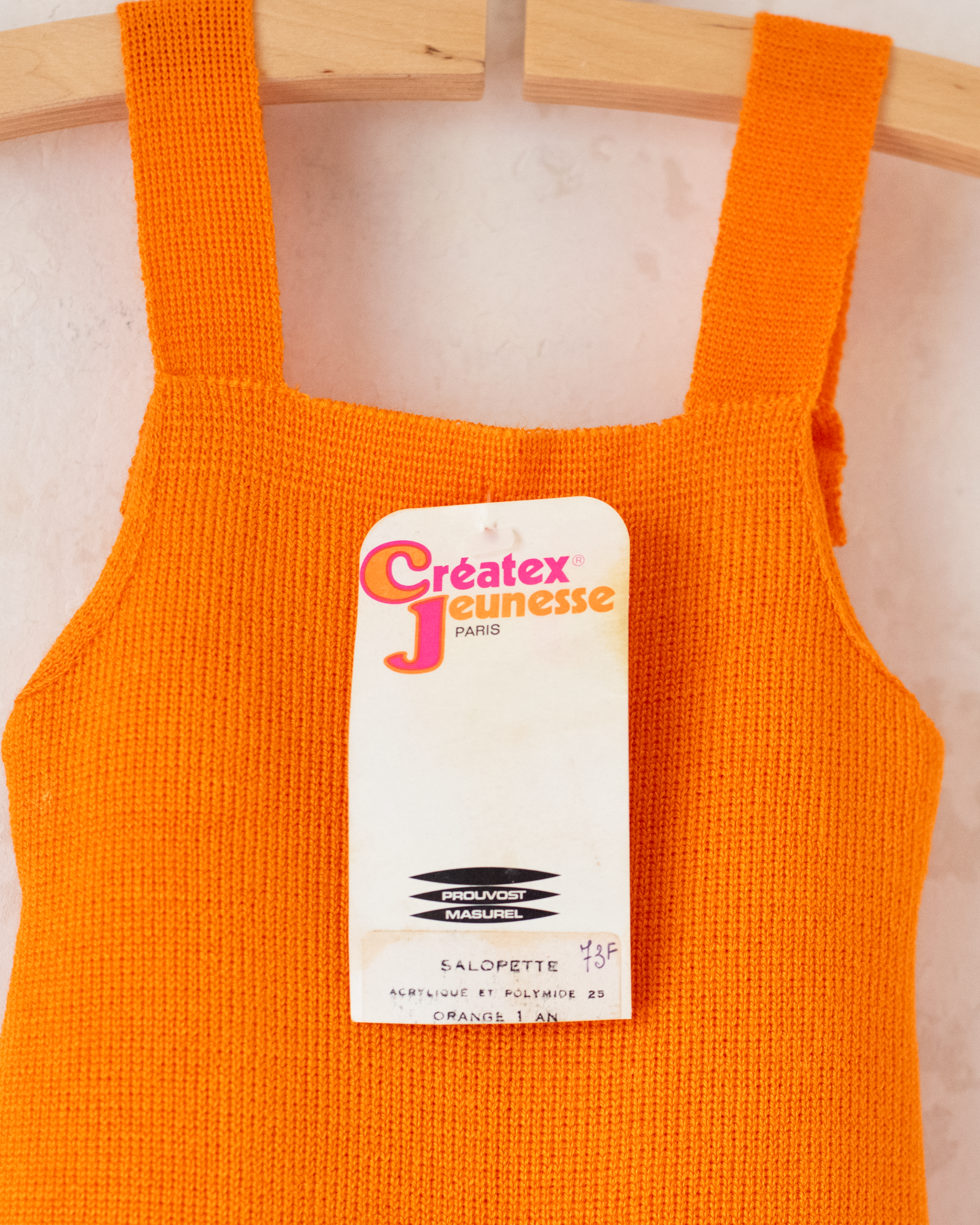 אוברול צמר כתום עם כיס | דד סטוק צרפתי | 9-12 חודשים