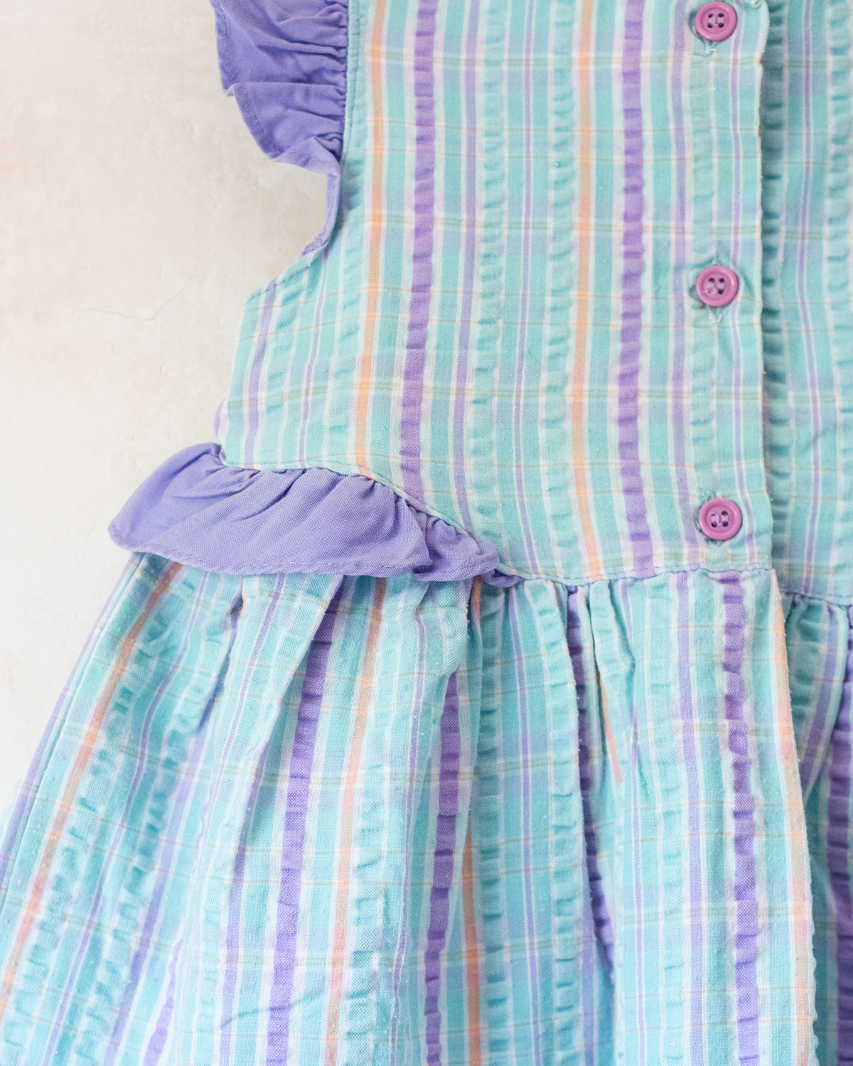 Dress with stripes and purple ruffle | 9-12 months