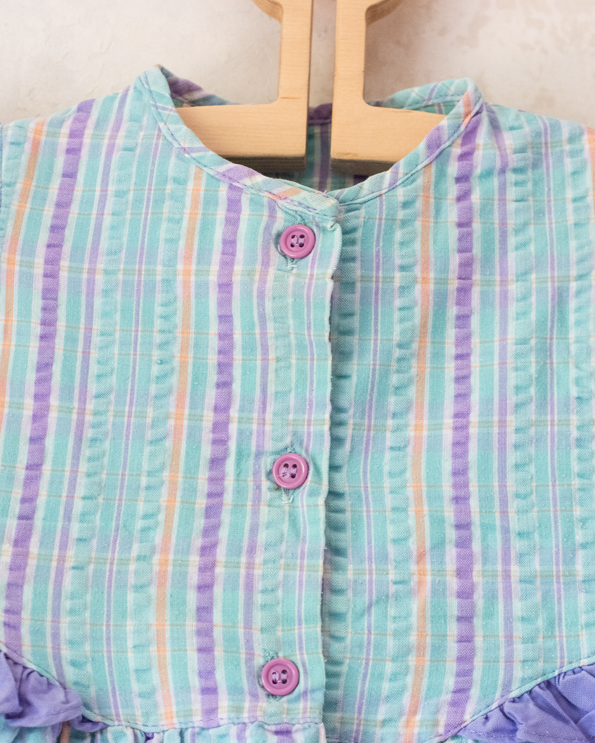 Dress with stripes and purple ruffle | 9-12 months