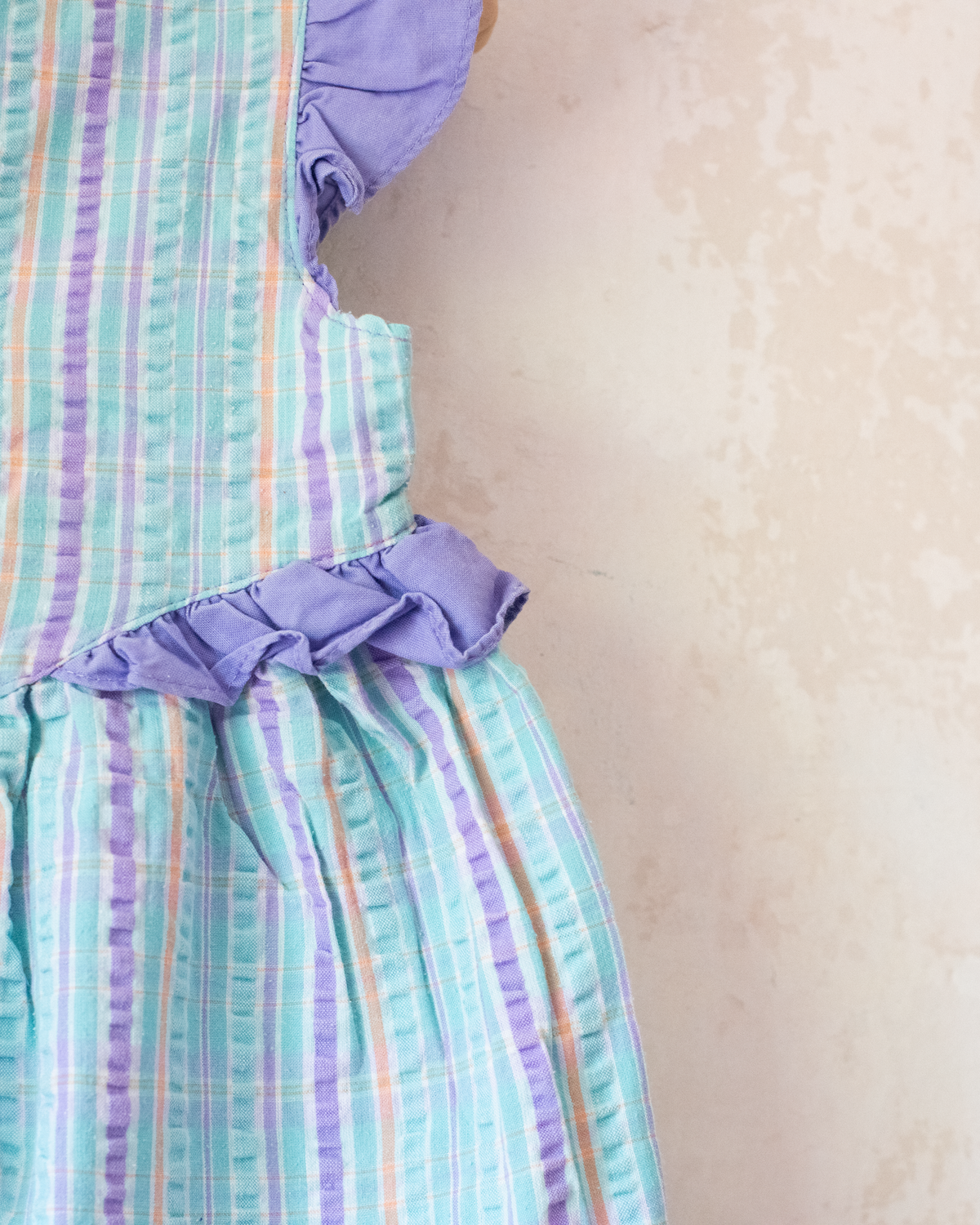 Dress with stripes and purple ruffle | 9-12 months