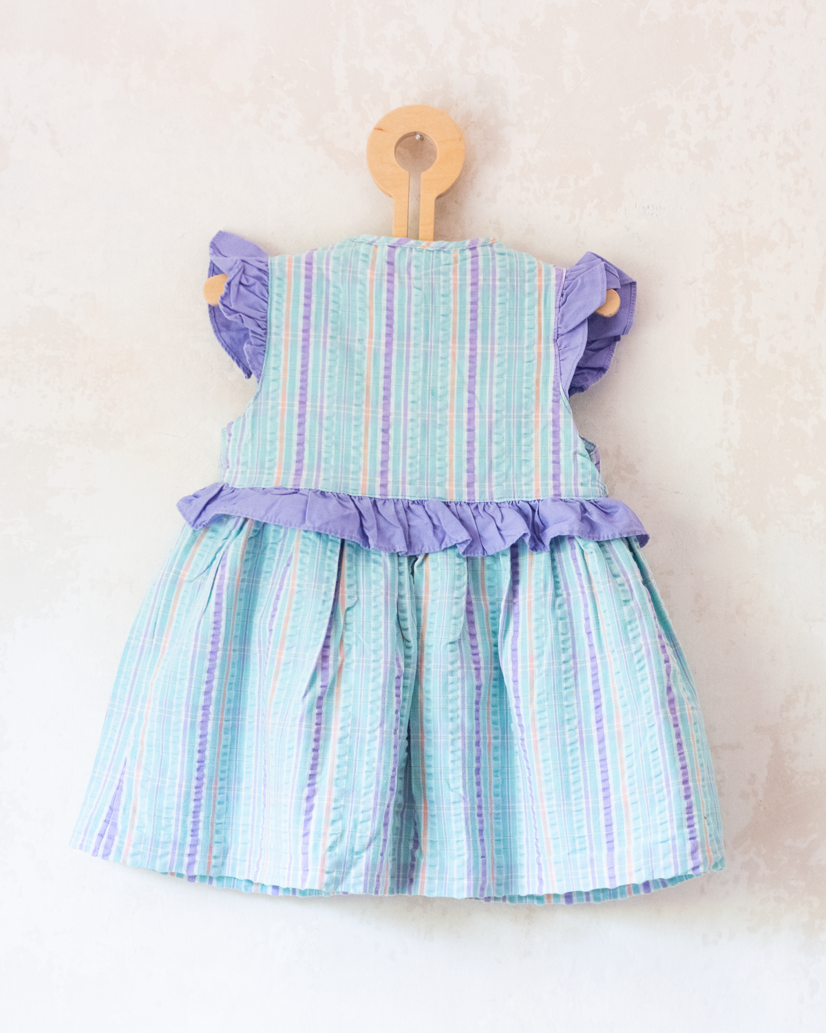 Dress with stripes and purple ruffle | 9-12 months