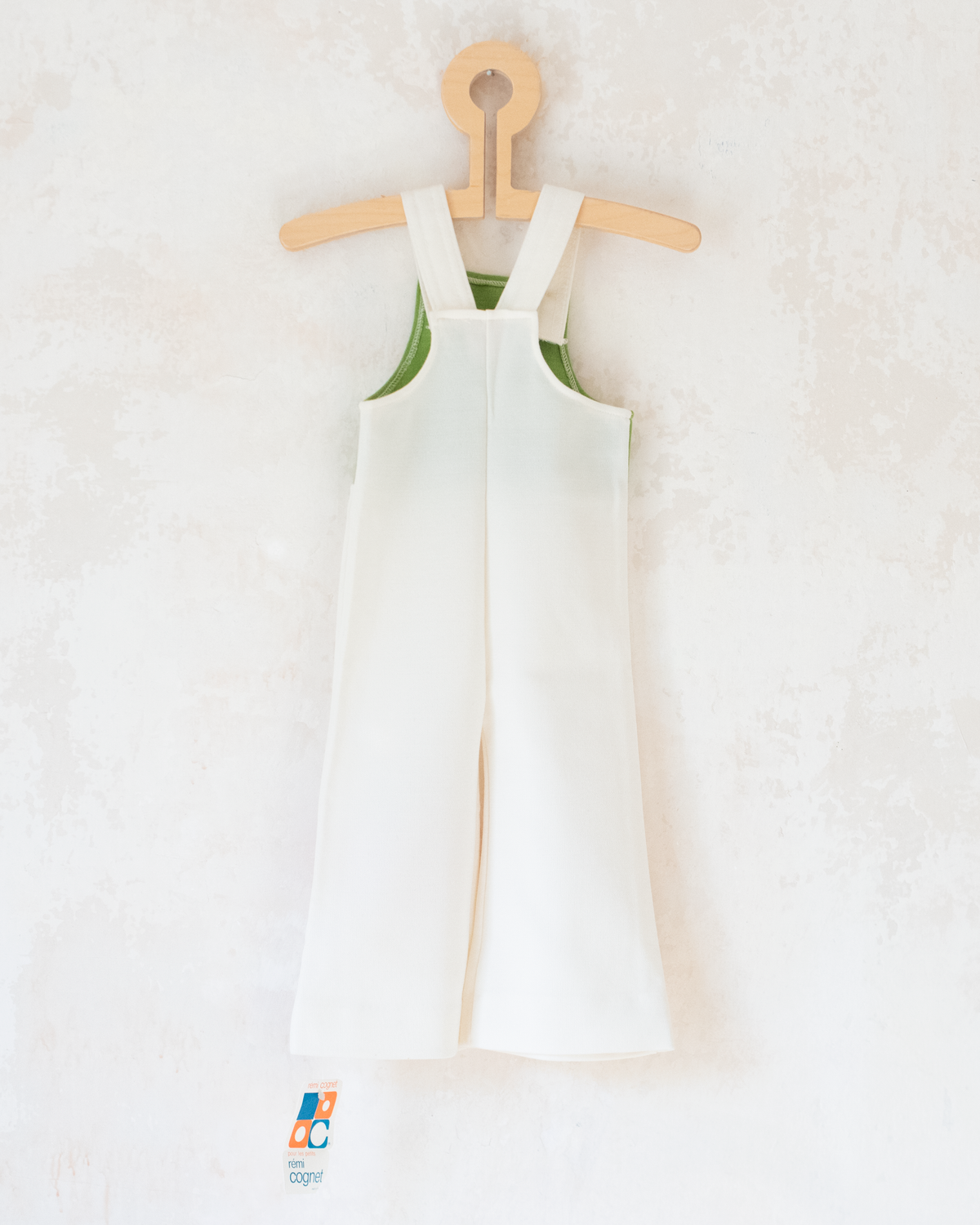 Green and white romper with embroidered apple | French deadstock | 6-9 months