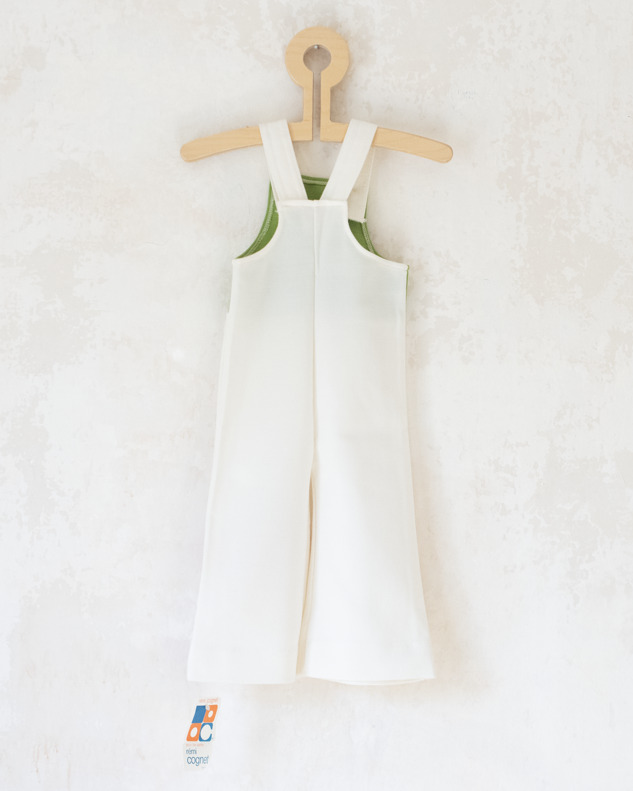 אוברול ירוק ולבן עם תפוח רקום | דד סטוק צרפתי | 6-9 חודשים