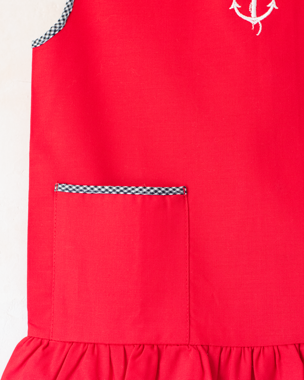 Red dress with embroidered anchor | French deadstock from the Sixties | 18-24 months