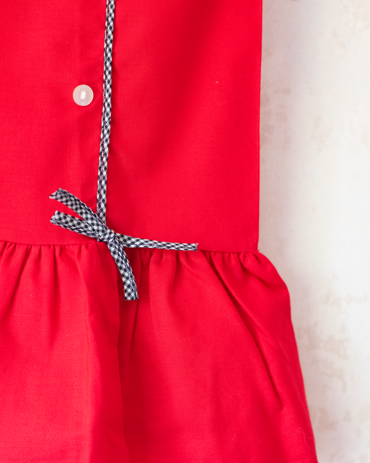 Red dress with embroidered anchor | French deadstock from the Sixties | 18-24 months