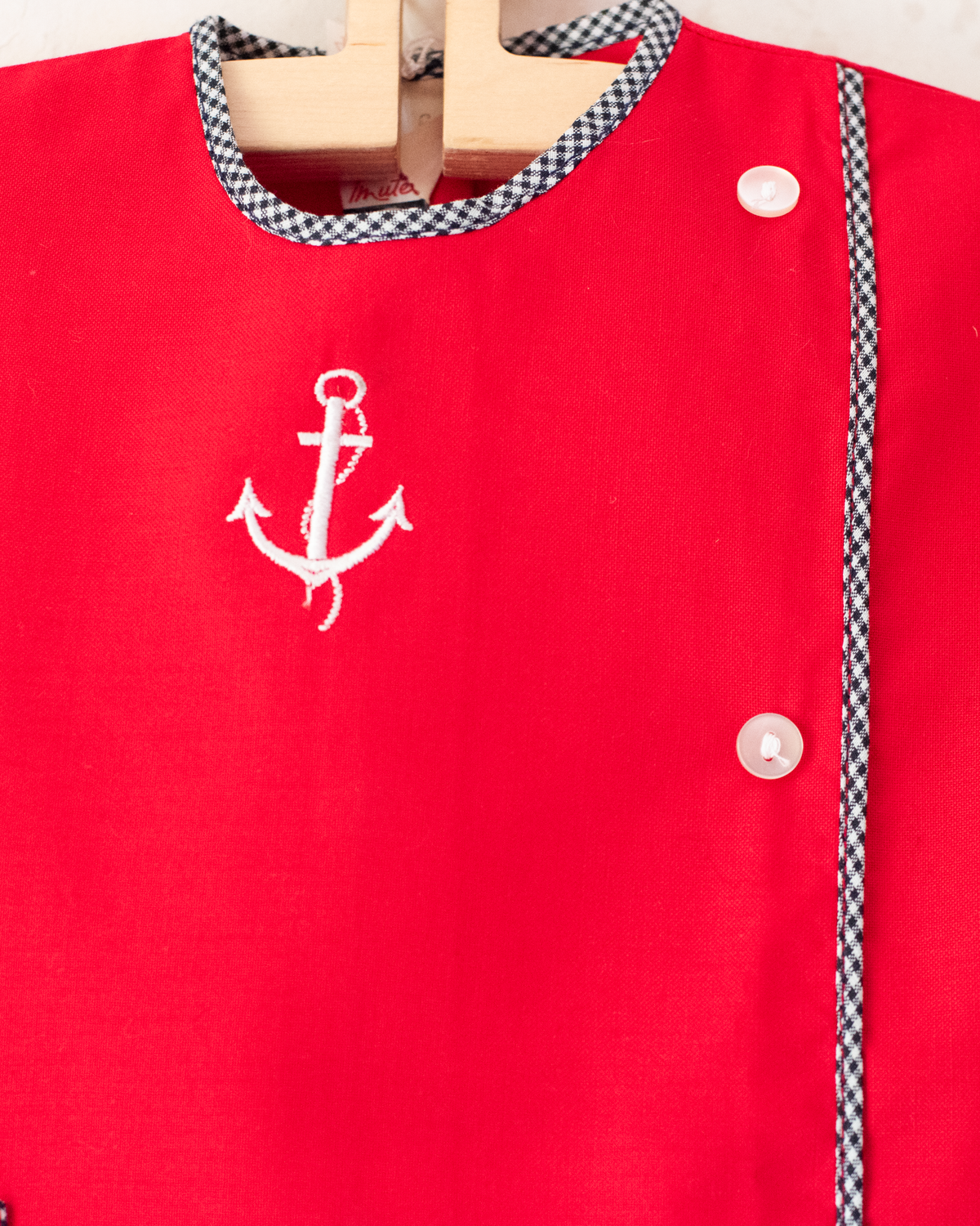 Red dress with embroidered anchor | French deadstock from the Sixties | 18-24 months