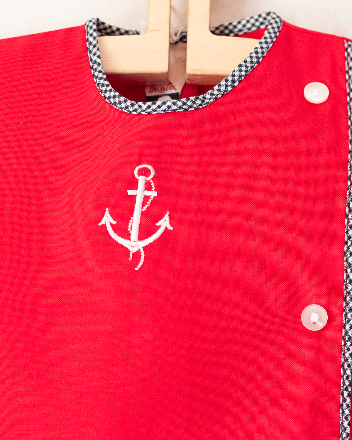 Red dress with embroidered anchor | French deadstock from the Sixties | 18-24 months