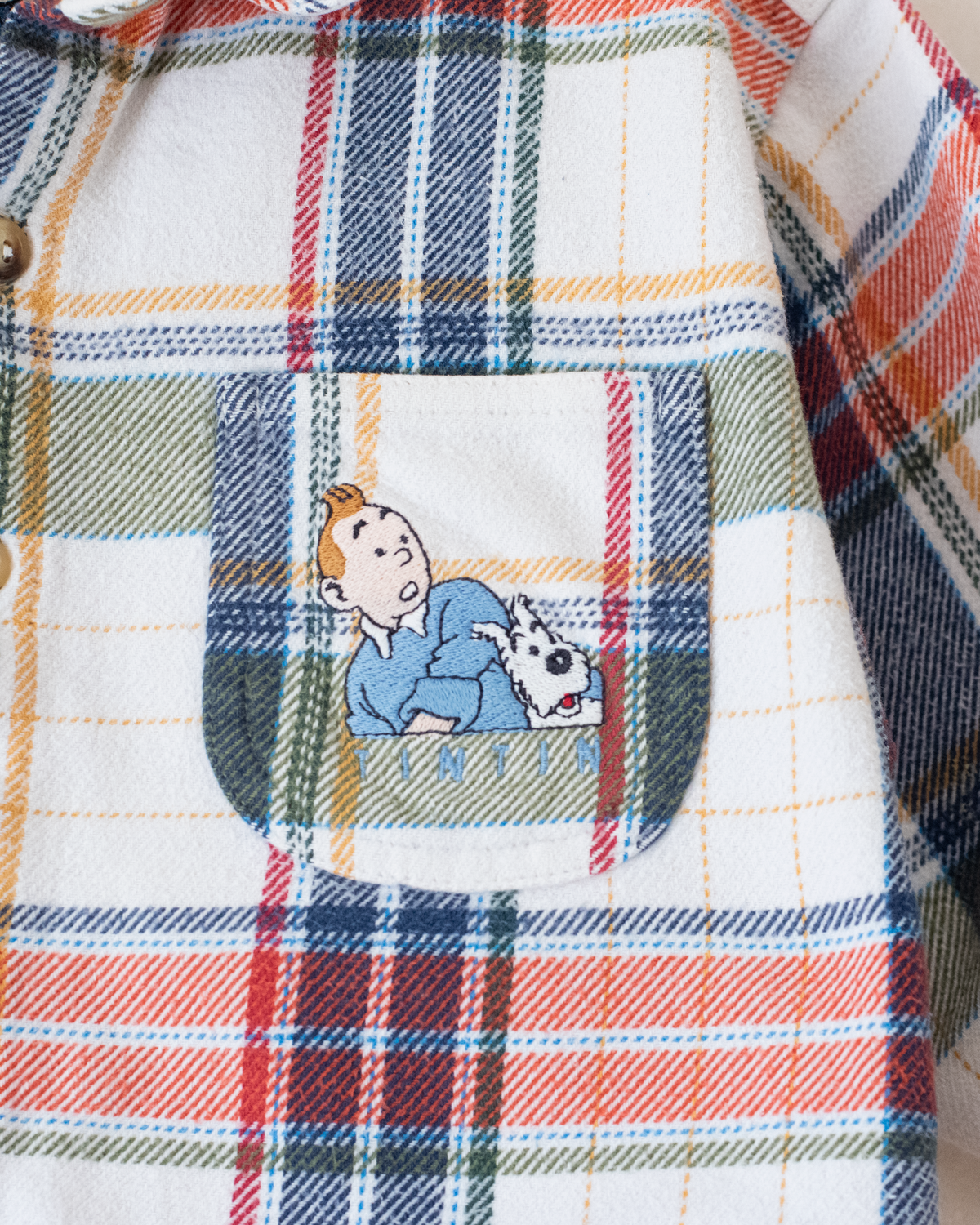 Checked button-up shirt with Tintin | 3-4 years