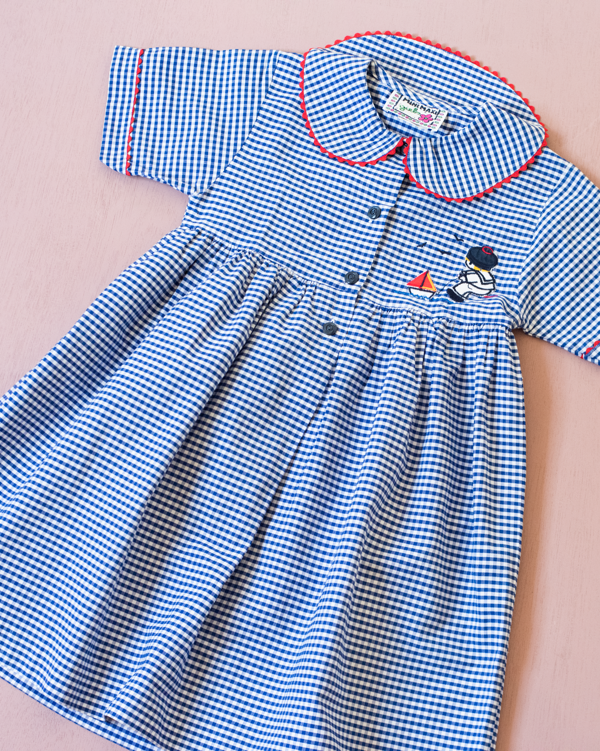Plaid dress from Italy with sailor and sailboat embroidery | 3-4 years