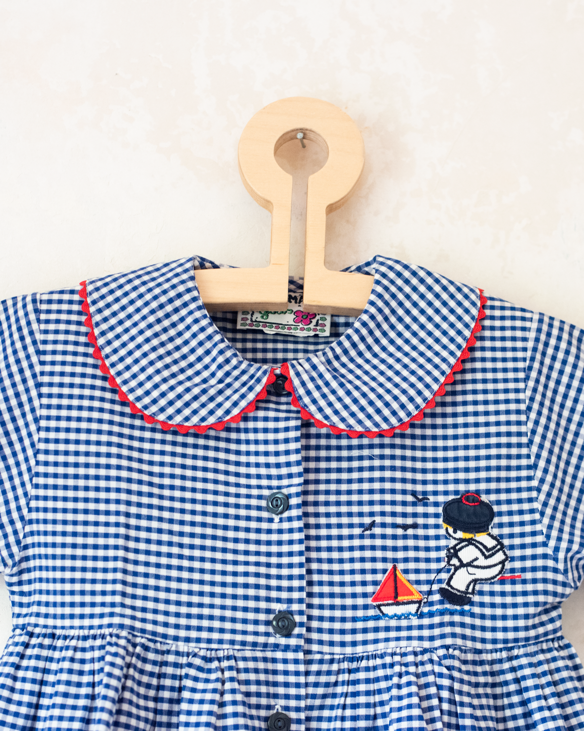 Plaid dress from Italy with sailor and sailboat embroidery | 3-4 years