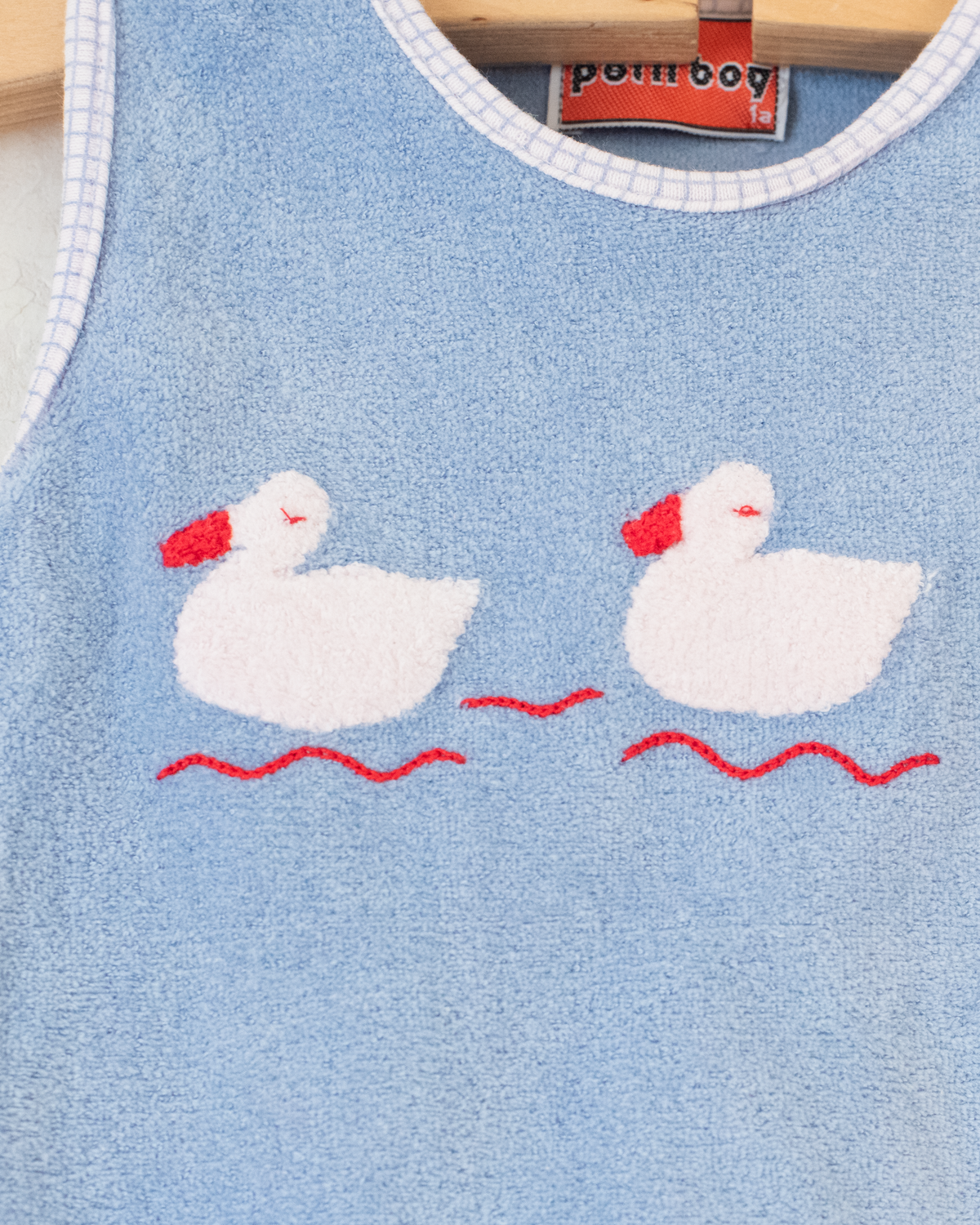 Light blue velvet overalls with a pair of ducks | French dead stock | 12-18 months