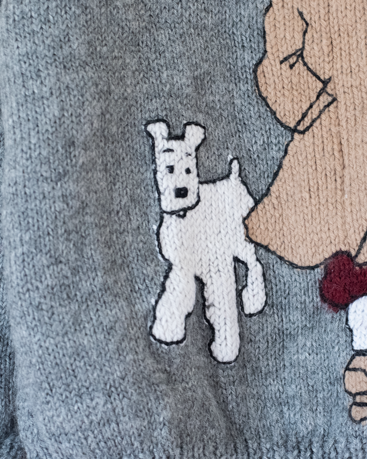Grey wool sweater with Tintin and Snowy | 5-6 years