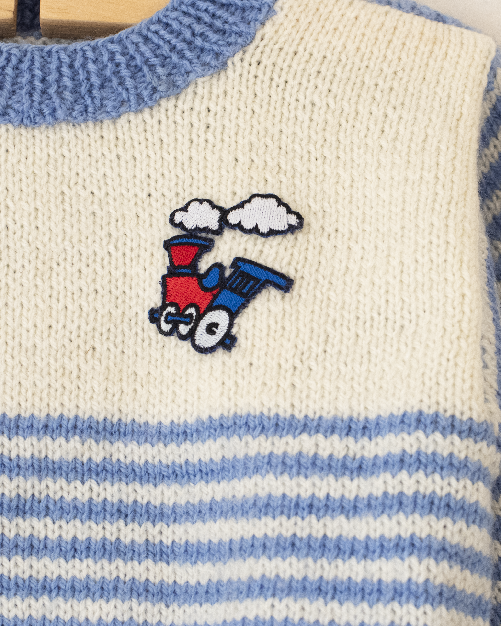 סוודר צמר עם פסים ורכבת | 3-4 שנים