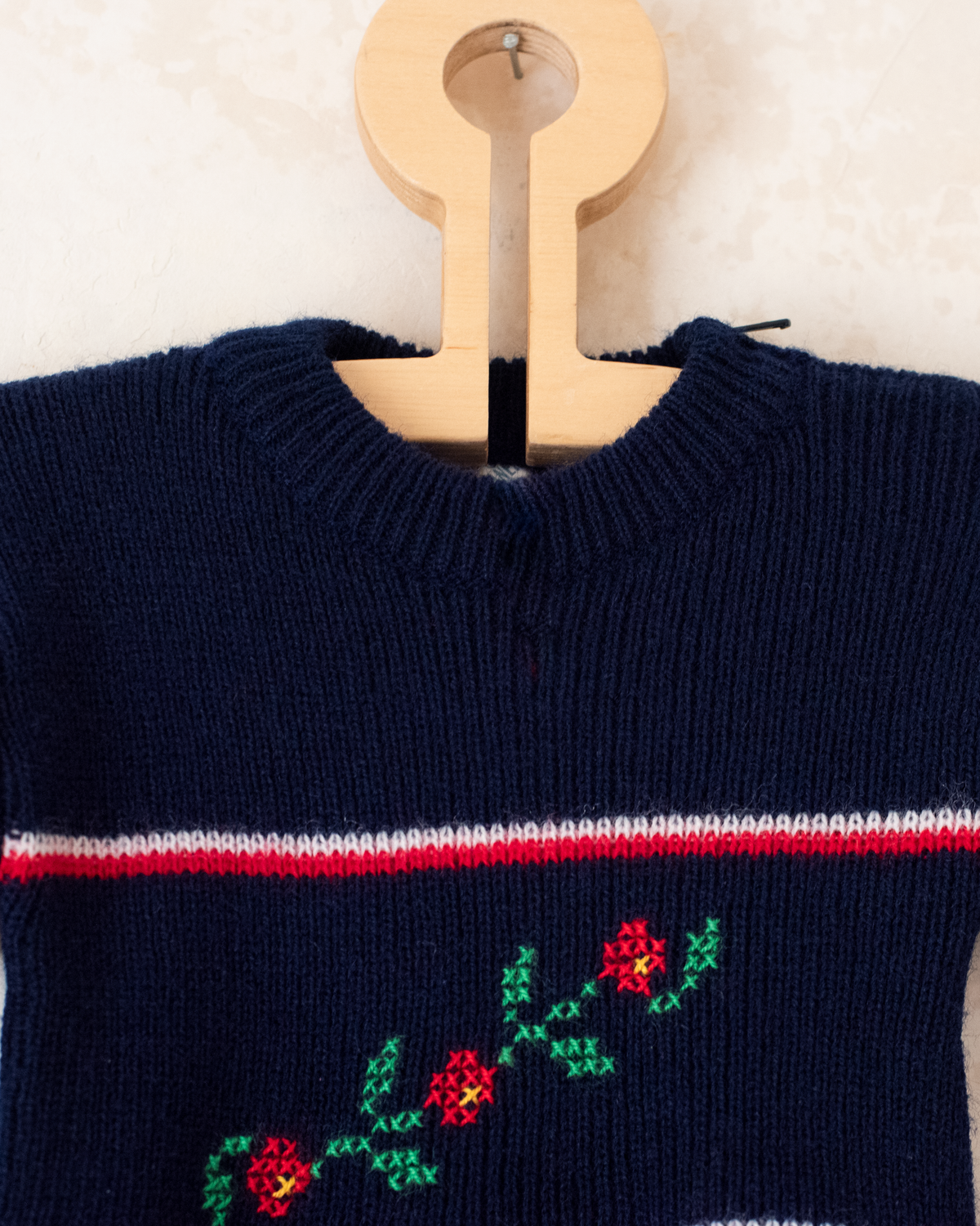 Blue wool dress with flowers | Spanish deadstock | 12-18 months