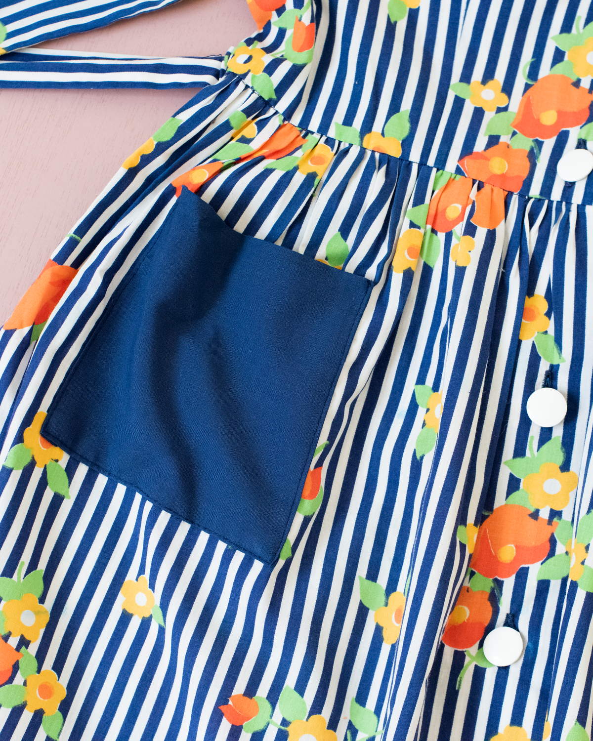 French dress with stripes and flowers from the Sixties | 5-6 years