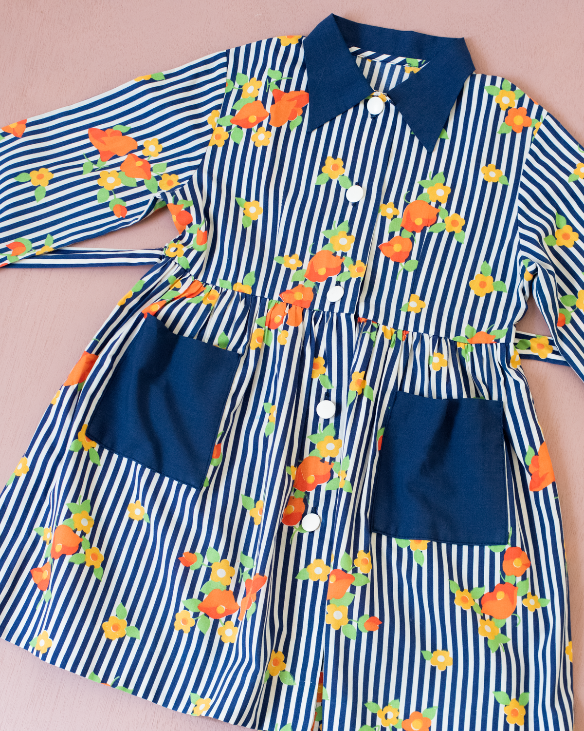 French dress with stripes and flowers from the Sixties | 5-6 years