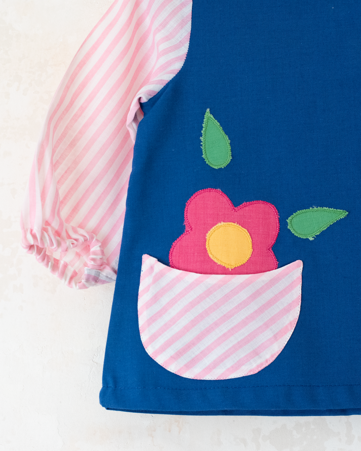 Blue striped shirt with a flower in the pocket | French deadstock | 12-18 months