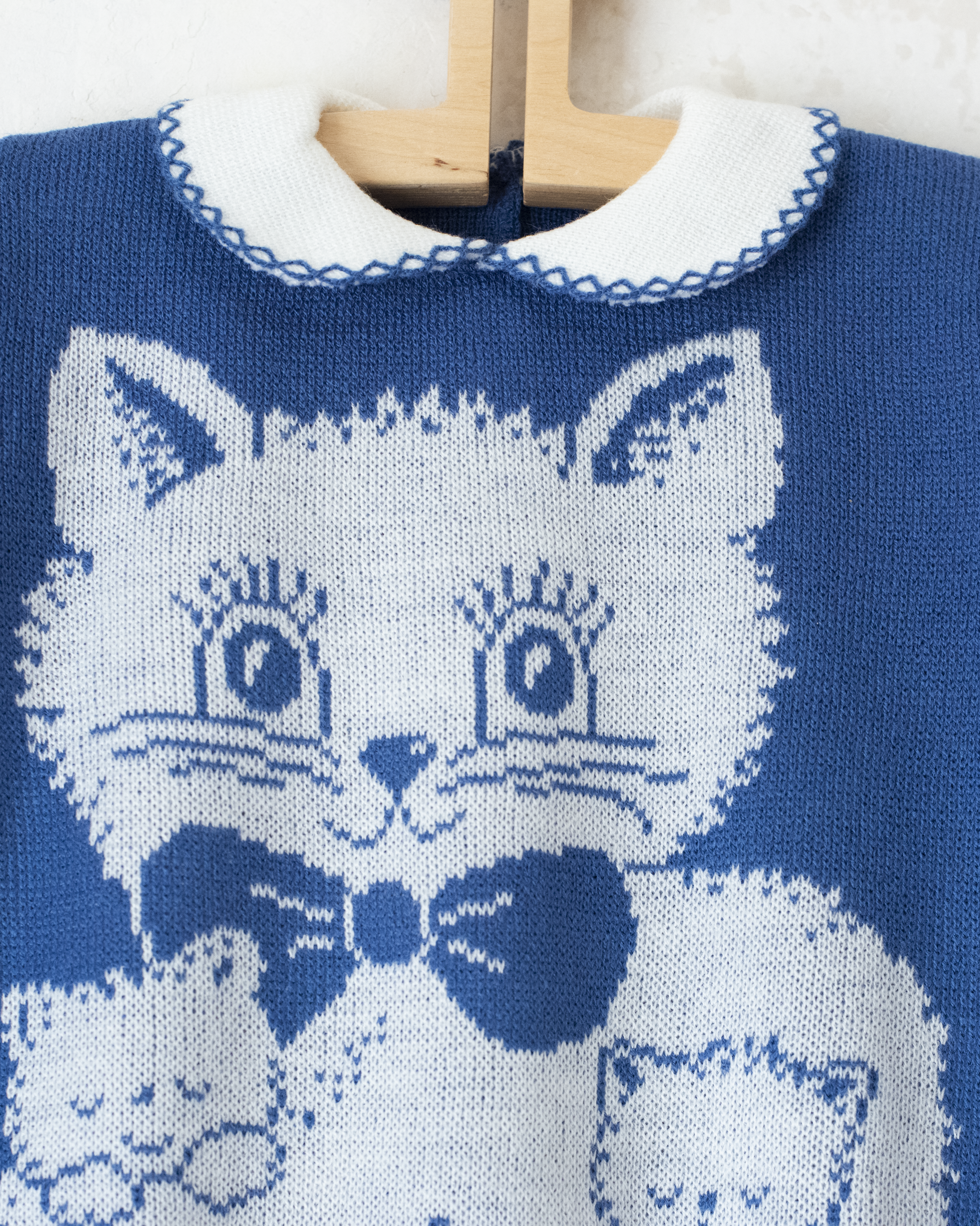 אוברול סרוג כחול עם חתולים | דד סטוק ספרדי | 3-6 חודשים