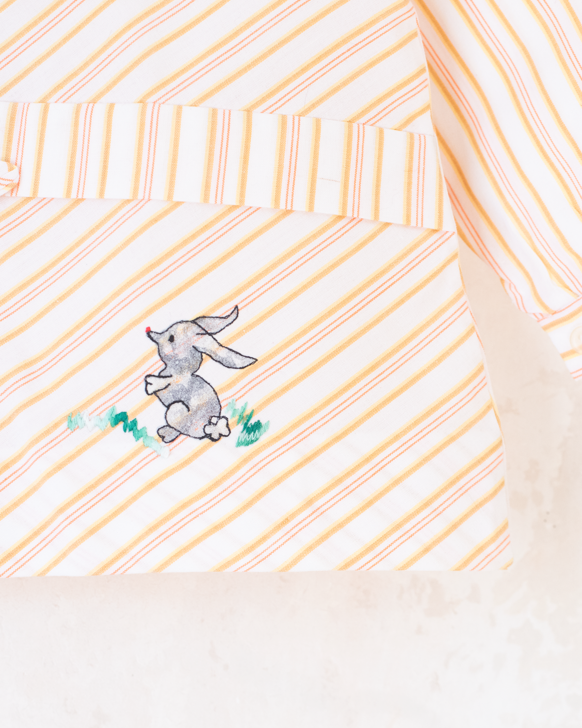 Striped and embroidered bunny shirt | French deadstock from the 70s | 3-4 years