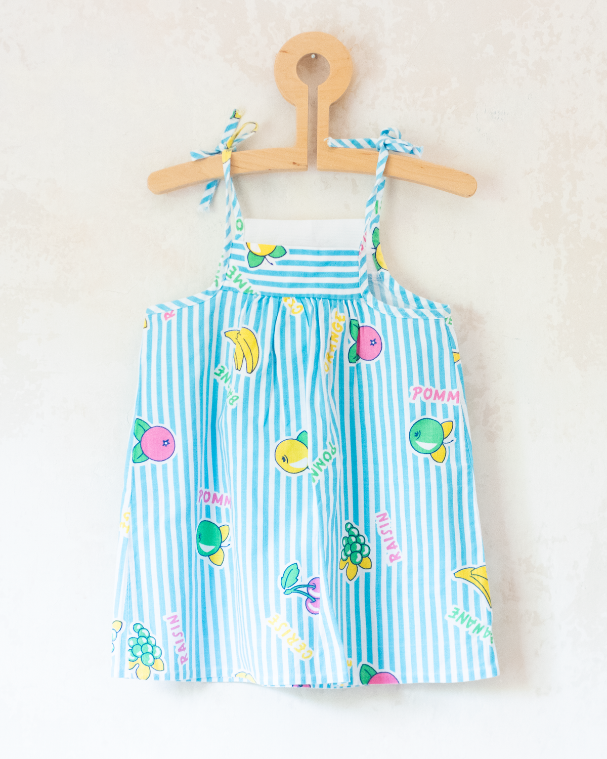 Striped and summer fruit dress | French deadstock | 12-18 months