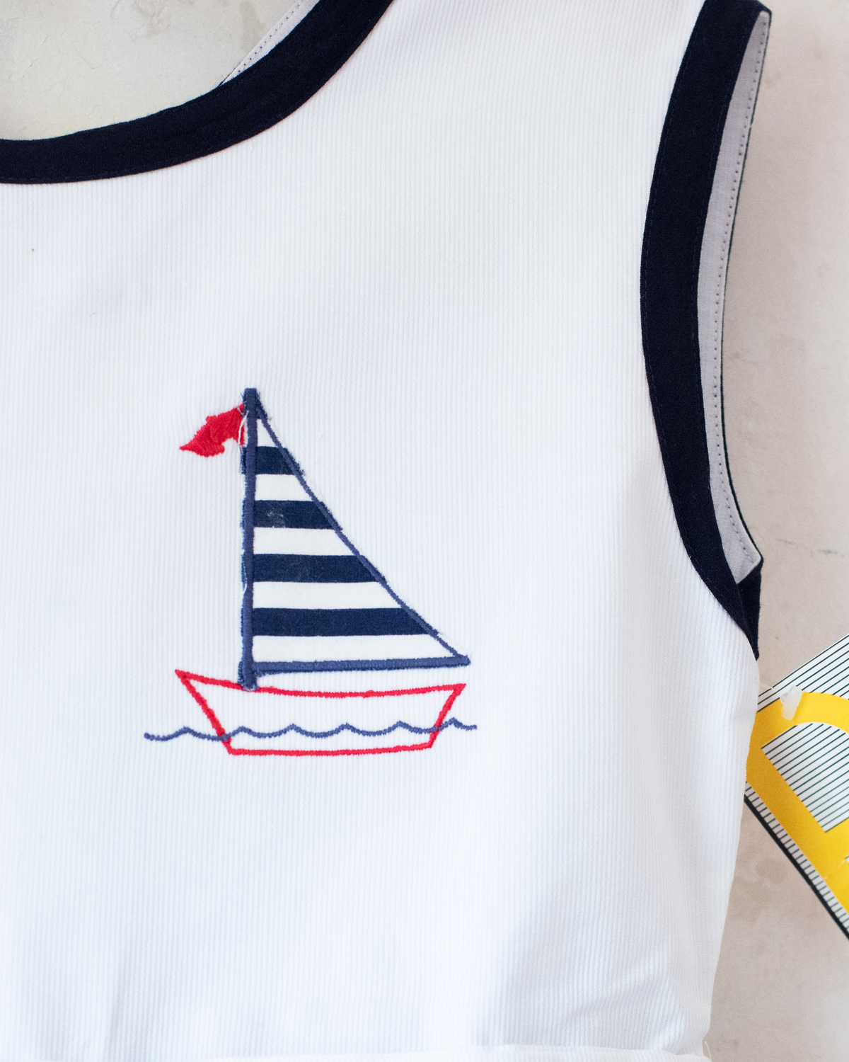 Sailor dress with embroidered sailboat | Spanish deadstock | 9-10 years