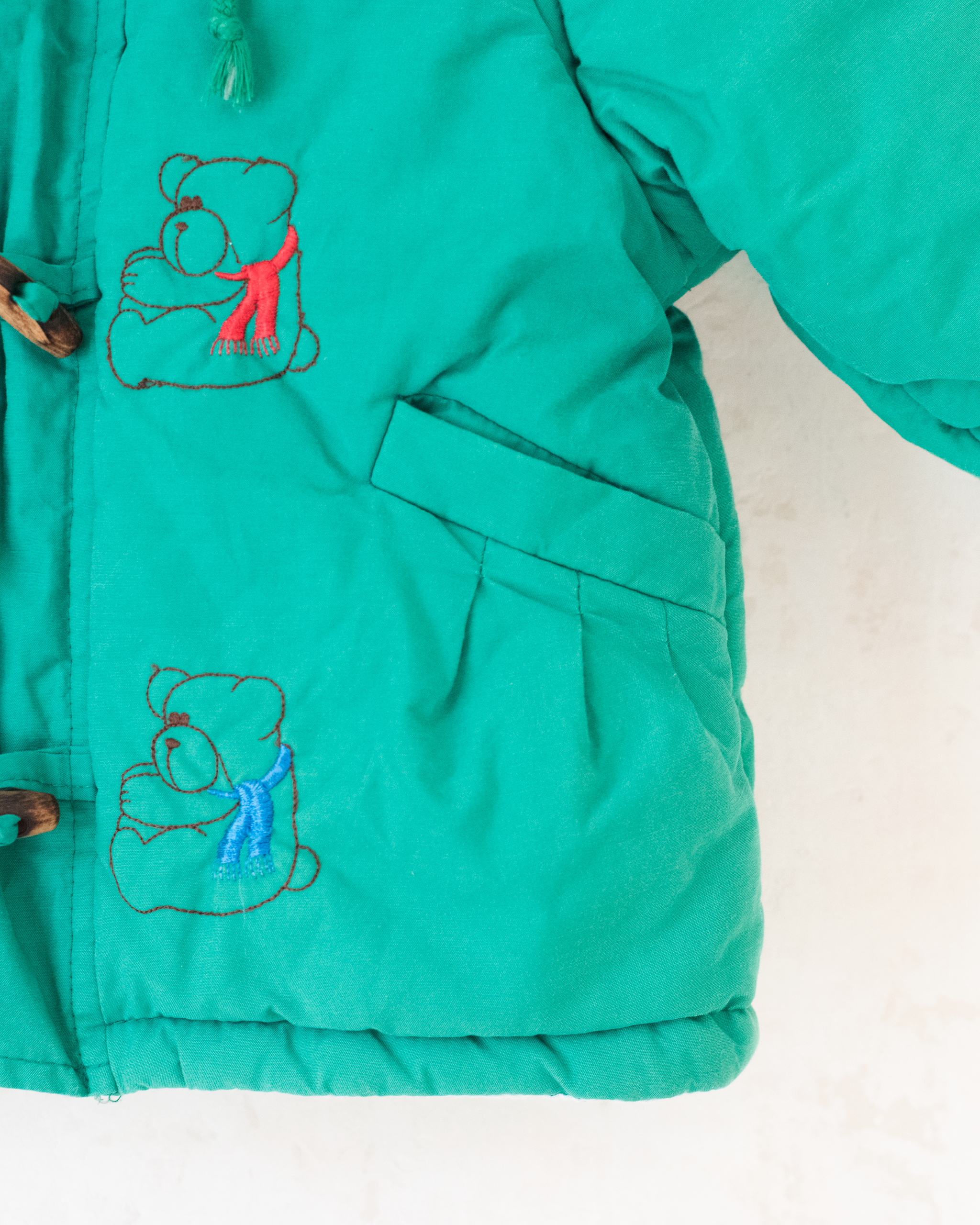 מעיל וינטג׳ פוך ירוק עם דובים | 12-18 חודשים