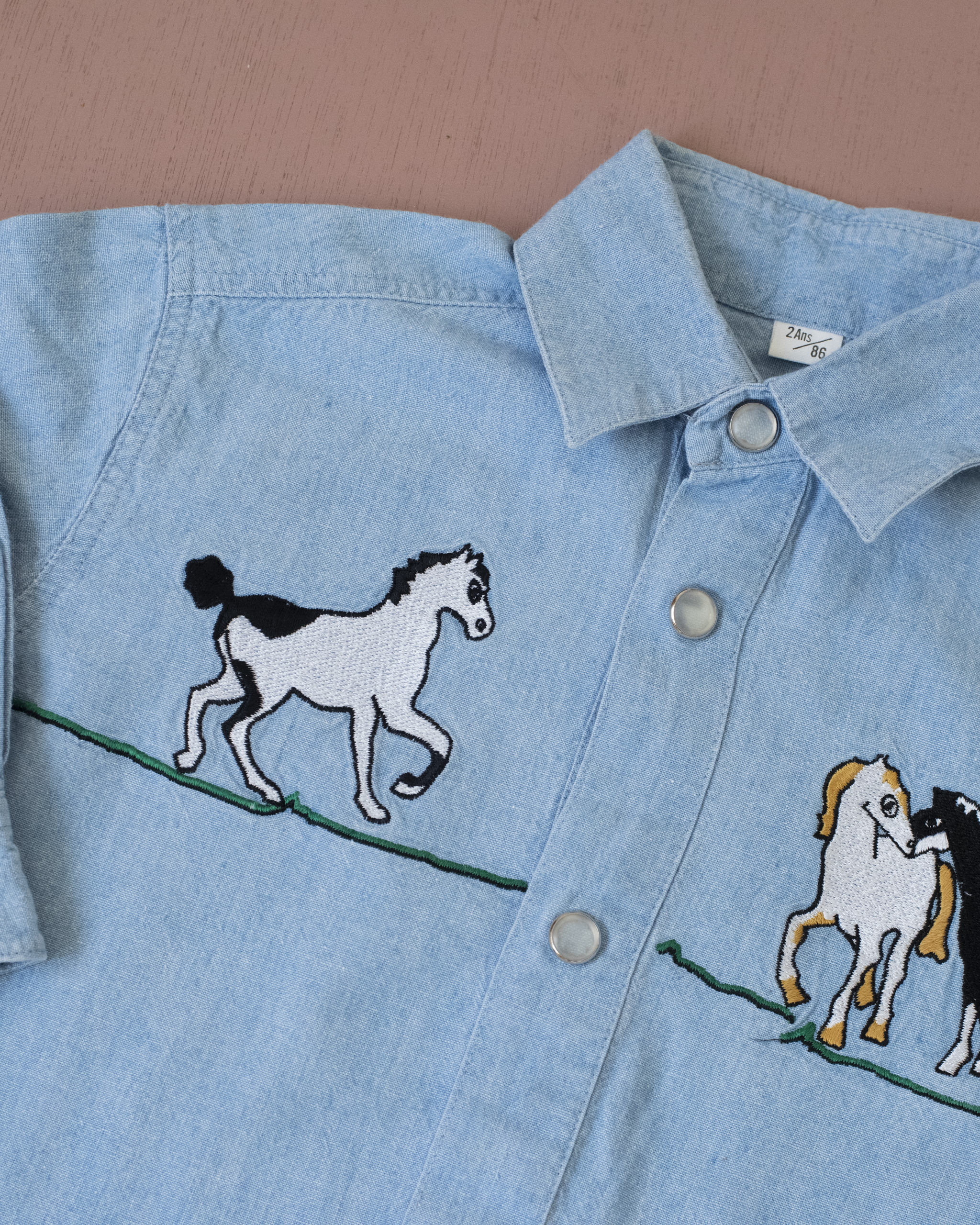 חולצת ג׳ינס עם סוסים רקומים | 2-3 שנים