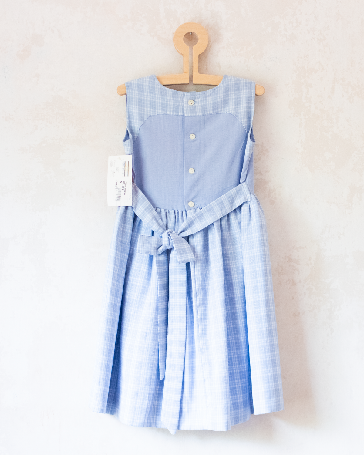 Light blue plaid dress with embroidered flowers | Spanish deadstock | 5-6 years